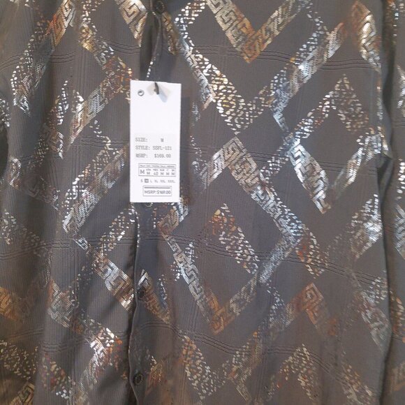 NWT Silver Stone Collection Men's Size MEDIUM Metallic Print Button Down Shirt - Picture 5 of 11